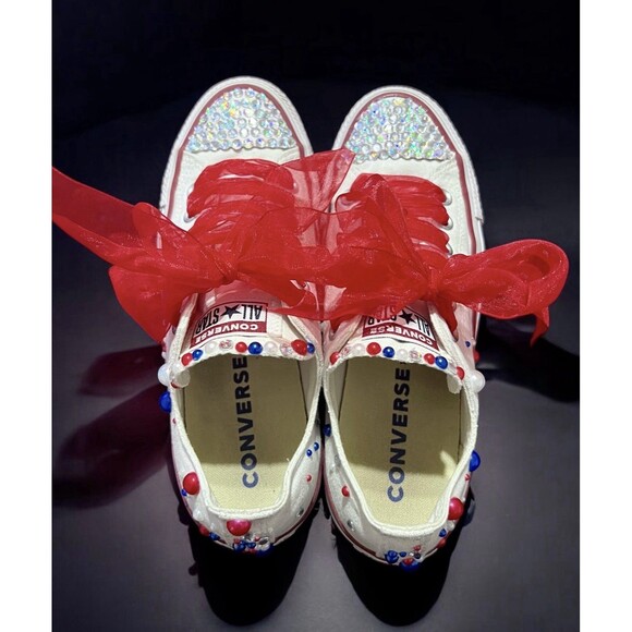 Converse Chuck Taylor Custom Bedazzled Patriotic Red White Blue USA M5 W7 - Picture 5 of 12